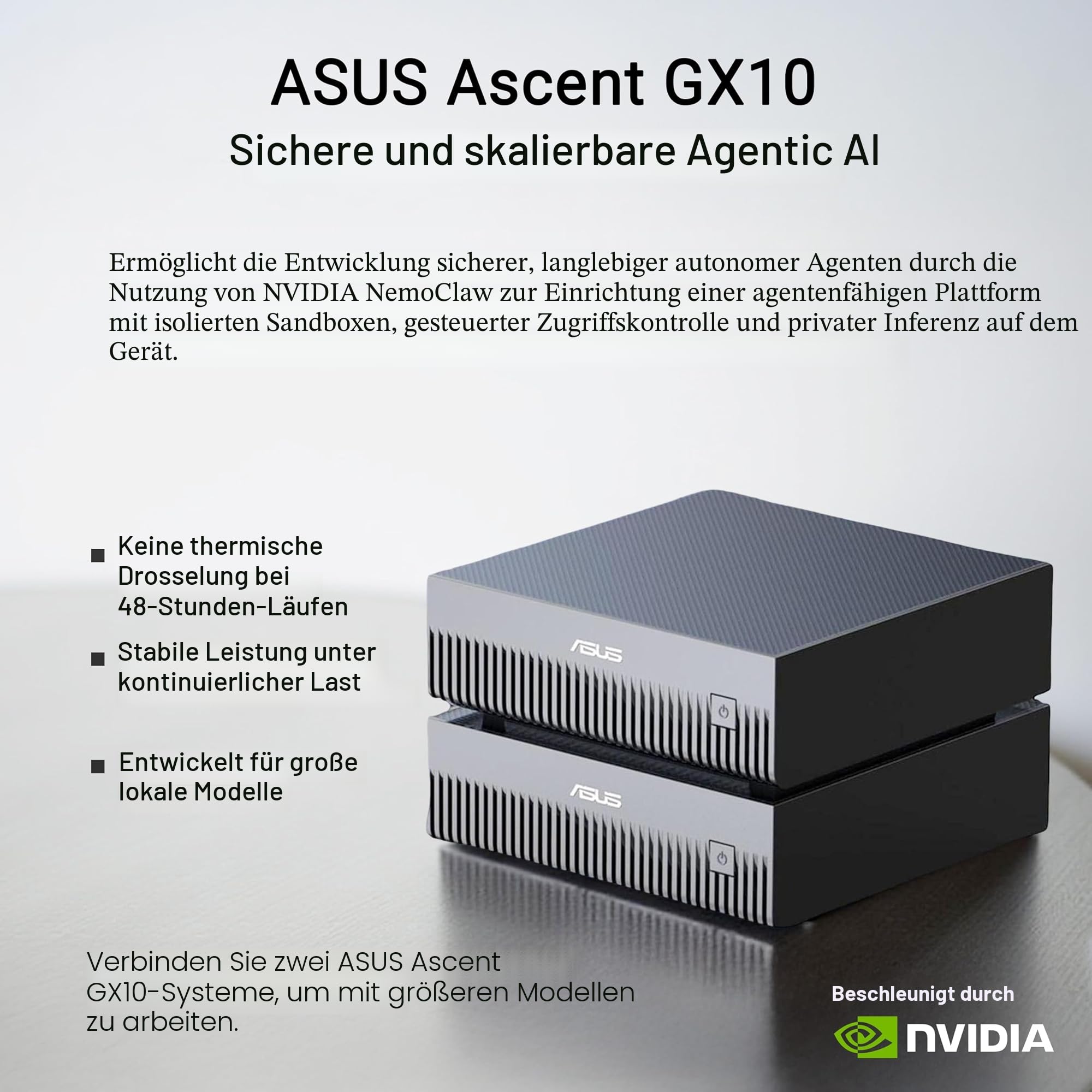 ASUS Ascent GX10-GG0003BN 1TB KI Supercomputer (NVIDIA GB10 Grace Blackwell Superchip, 1 petaFLOP KI-Leistung, 128 GB Speicher, DGX Spark, NVLink-C2C, ConnectX-7, kompakt)