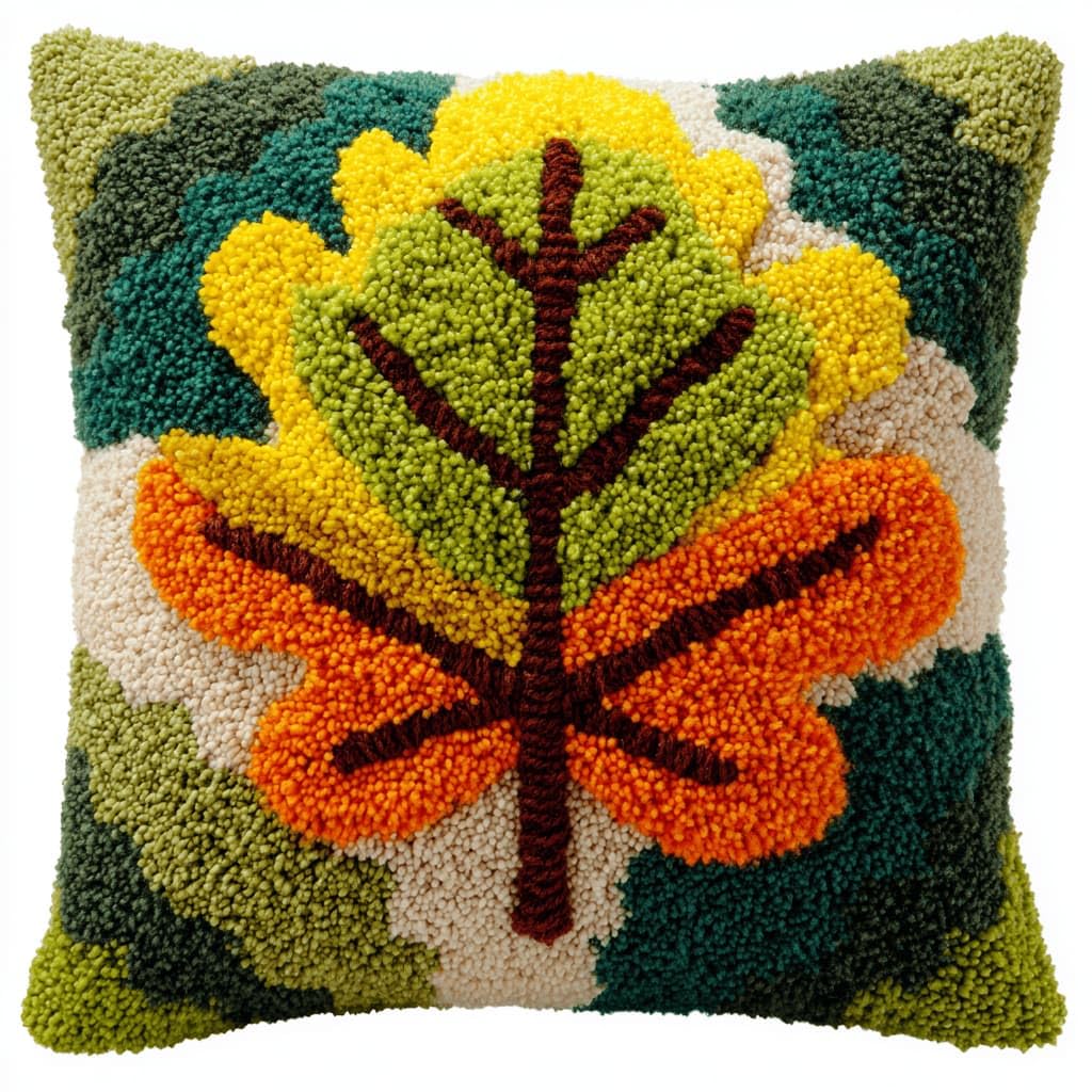 Kitquiver Latch Hook Kits Leaf for Adults,Beginners DIY Latch Hook Cushion Kits and Latch Rug Kits Cross-Stitch Embroidery Cushion Cover for Home Sofa Decoration 17X17 in