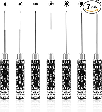 RC Hex Driver Set - 7pcs Hex Allen Screwdriver Kit 0.9mm 1.27mm 1.3mm 1.5mm 2.0mm 2.5mm 3.0mm Key Driver Repair Tools for Rc Car Traxxas Helicopter