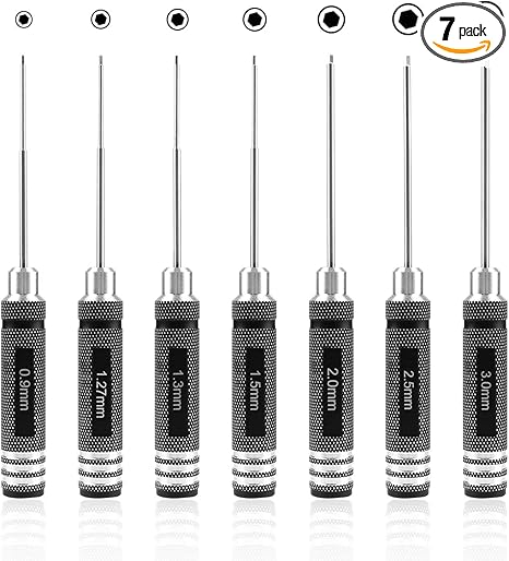 RC Hex Driver Set - 7pcs Hex Allen Screwdriver Kit 0.9mm 1.27mm 1.3mm 1.5mm 2.0mm 2.5mm 3.0mm Key Driver Repair Tools for Rc Car Traxxas Helicopter