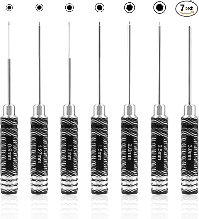 RC Hex Driver Set - 7pcs Hex Allen Screwdriver Kit 0.9mm 1.27mm 1.3mm 1.5mm 2.0mm 2.5mm 3.0mm Key Driver Repair Tools for Rc Car Traxxas Helicopter