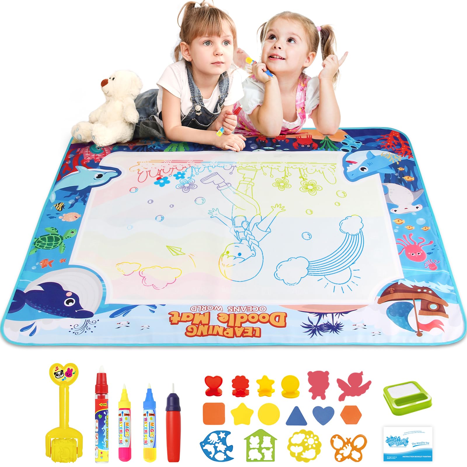 Zabawka dla dzieci od 1, 2, 3 lat – mata do malowania z pisakiem wodnym, Aqua Magic Doodle Painting Mat dla dzieci, prezent dla dziewczynek i chłopców w wieku 1, 2, 3 lat