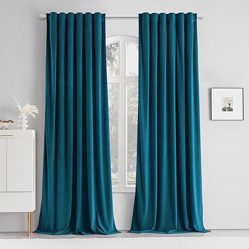MUMFAS Cortinas de terciopelo azul verde azulado de 96 pulgadas de largo, terciopelo grueso súper suave para oscurecer la habitación, tratamiento de disponible en Yaxa Venezuela