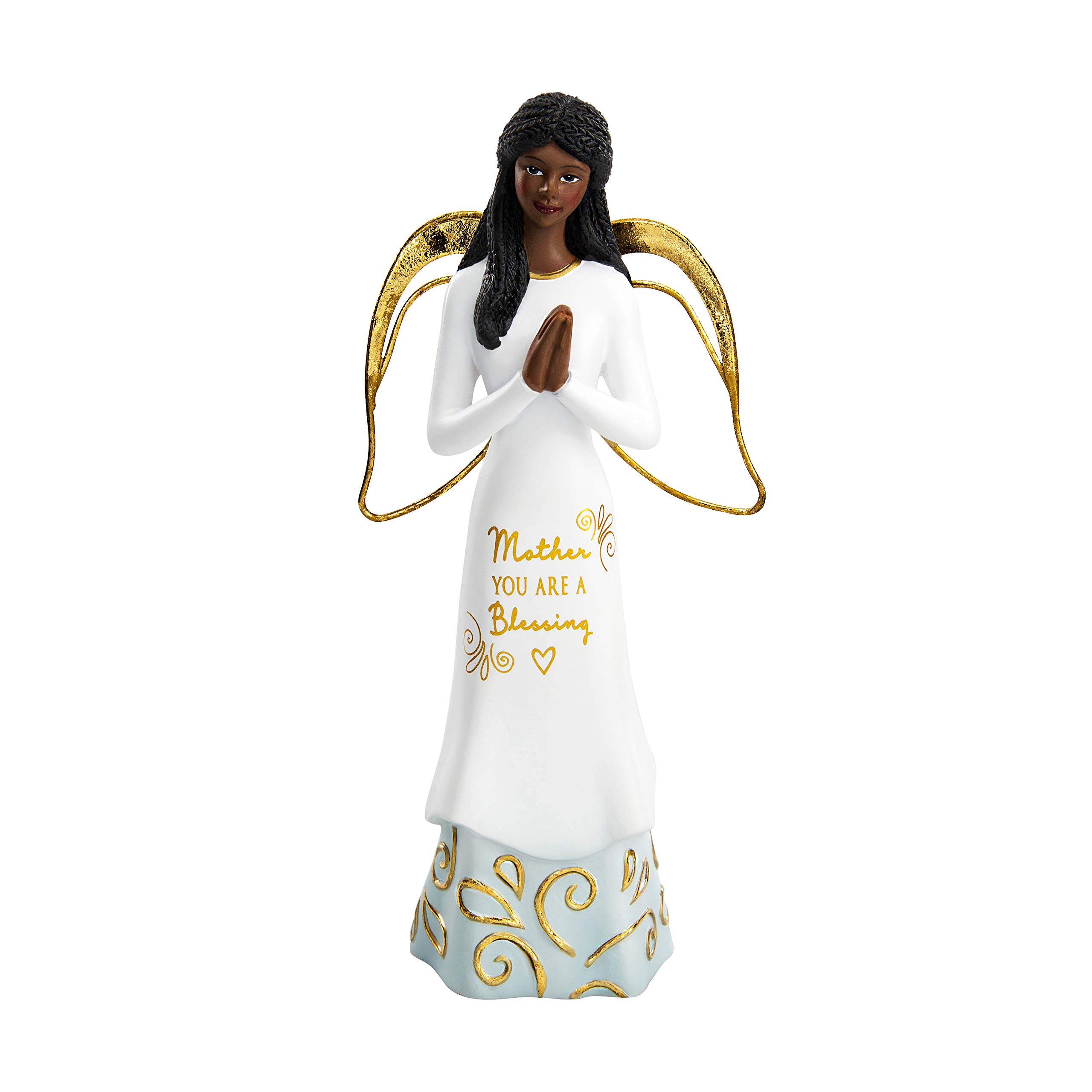 Pavilion Gift Company Mother You are A Blessing-5.5 Inch African American Praying Collectible Resin Angel Figurine, White