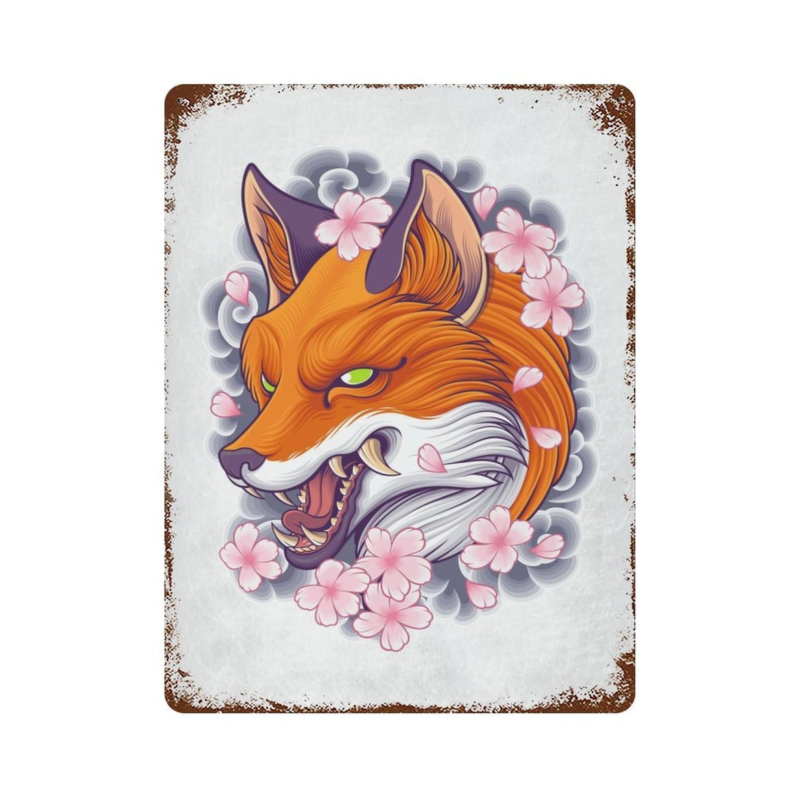 Fox Japan 15.7"x11.8" Vintage Metal Tin Sign, Novelty Wall Decor for Basement, Hobby Room And Garage Decor