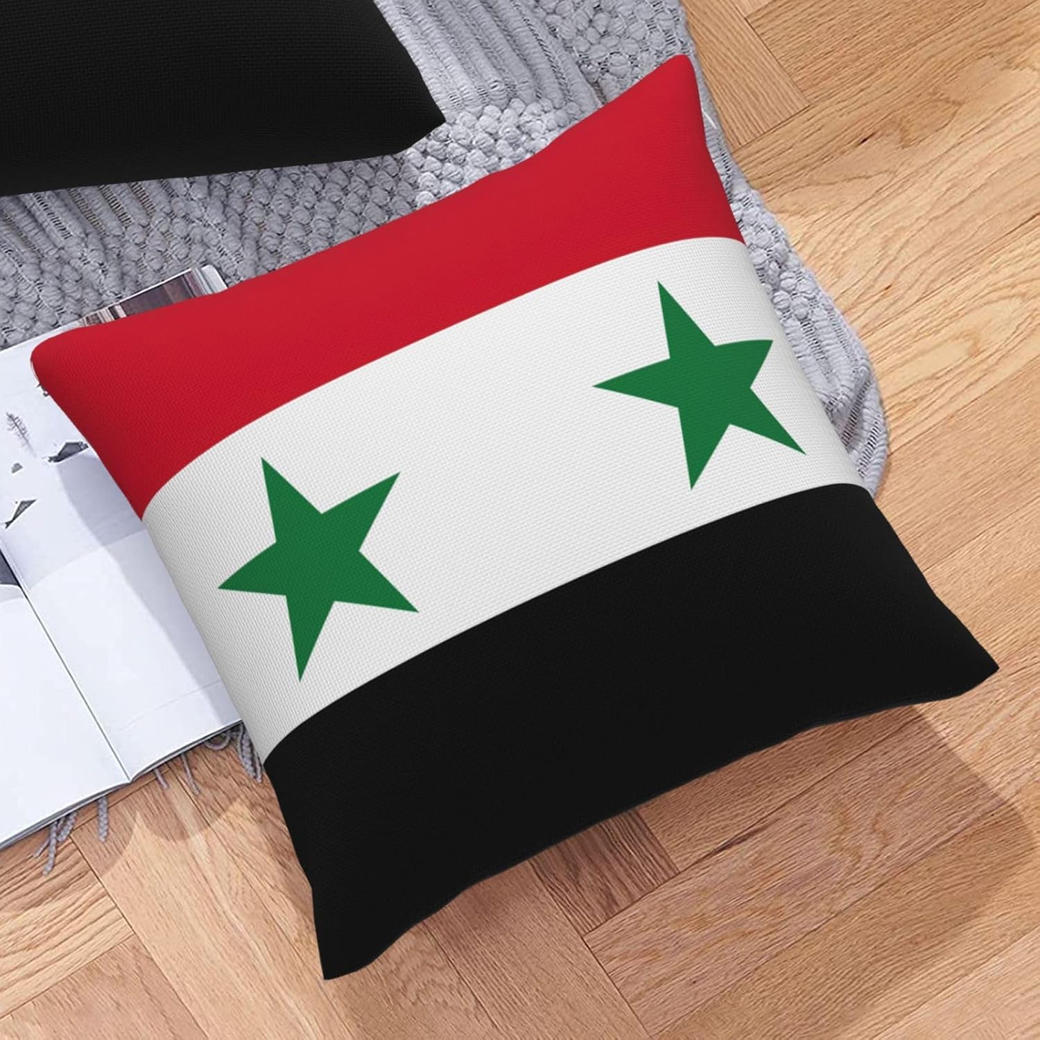 Flag of The Syrian Arab Republic Imitation Linen Pillowcase -2 Sets, Fashionable Home Decoration, Used for Sofas, Gardens, beds