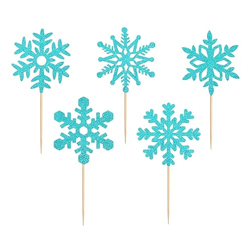 Miniatura 7 de Ercadio 25 piezas de adornos de copo de nieve para cupcakes con purpurina y copos de nieve congelados, decoración de tartas de copo de nieve