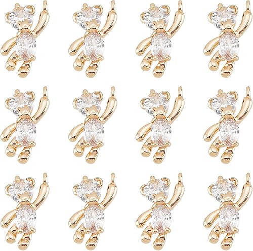 CHGCRAFT 12 dijes de oso chapados en oro de 18 quilates, latón con micro pavimento, circonita cúbica transparente con lazo para joyería, collares, disponible en Yaxa Peru