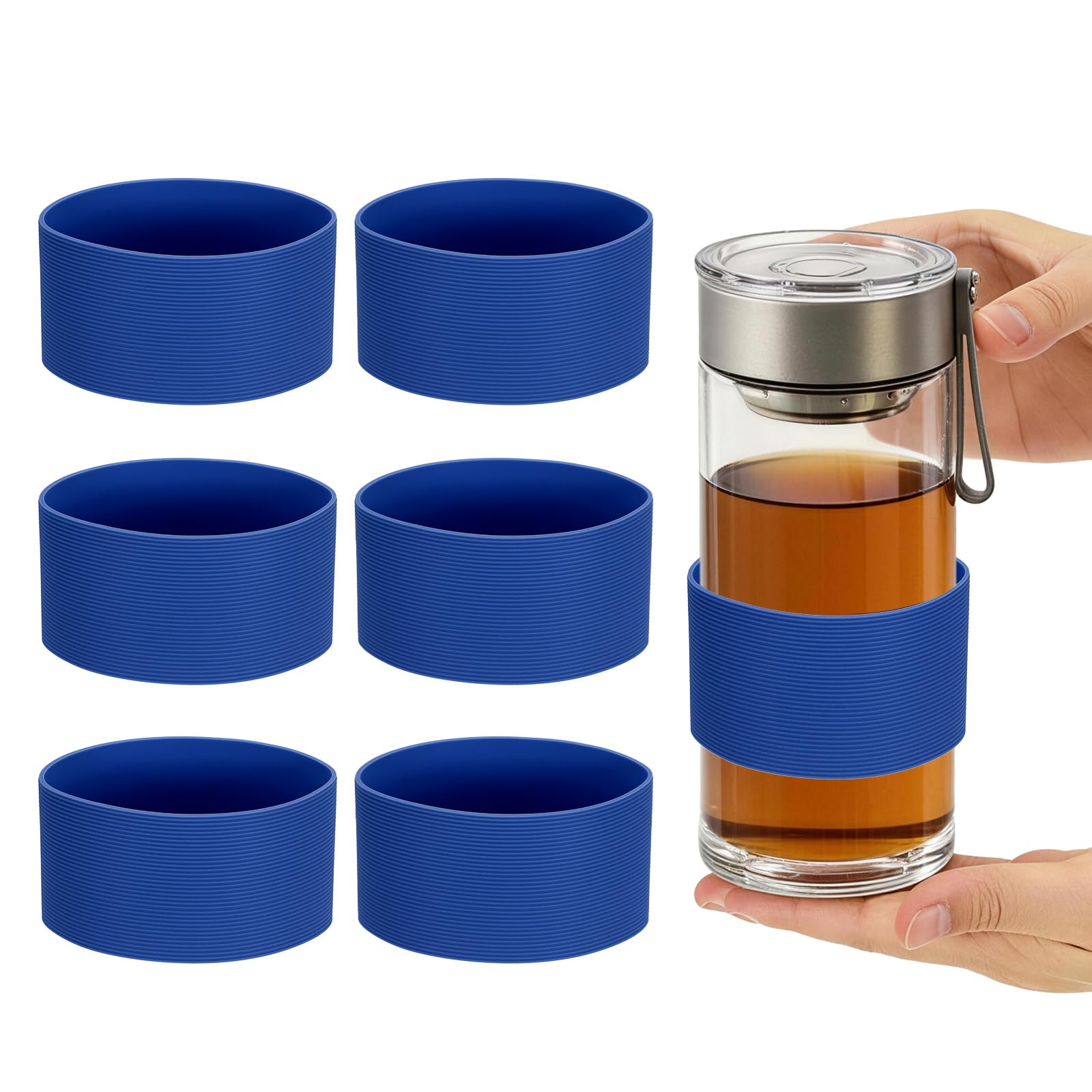 sourcing map 6Pcs Silicone Cup Sleeves 8.5cm Coffee Cup Sleeve Blue