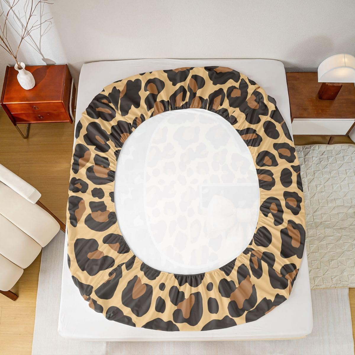 Erosebridal Grey Leopard Print Bow Bed Sheets Set Coquette Aesthetic Letter G Queen Sheet Set for Child Boys | Personalized Name Monogrammed Alphabet Flat Sheet Toddler Balletcore Decor Brown