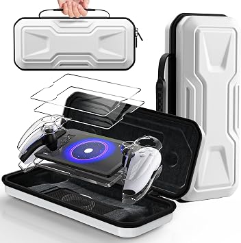 Accessories Bundle for PlayStation Portal, Carry Case with Hard PC Clear Protective Cover and Tempered Glass Screen Protector, Portable Hard Shell Travel Handbag for PS Portal Remote Player-White