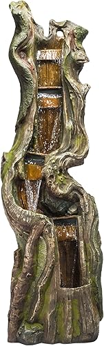 Miniatura 2 de Alpine Corporation TVH156 - Fuente de agua para tronco de árbol en cascada con luces LED, cascada con luces, 79 pulgadas, marrón