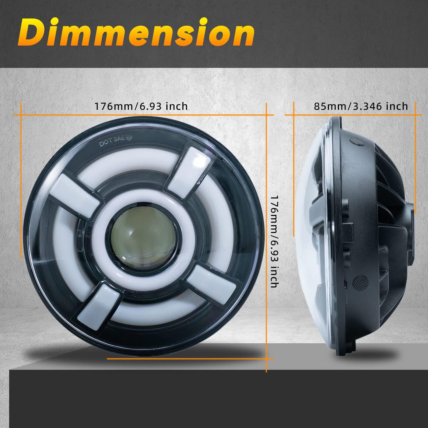 2pcs DOT/SAE 7" Round Halo DRL LED Projector Headlights Assembly with H4/H13 Adaptors Amber Turn Signal White High/Low Sealed Beam Conversion Kit - Compatible with 97-18 Wrangler TJ/LJ/JK