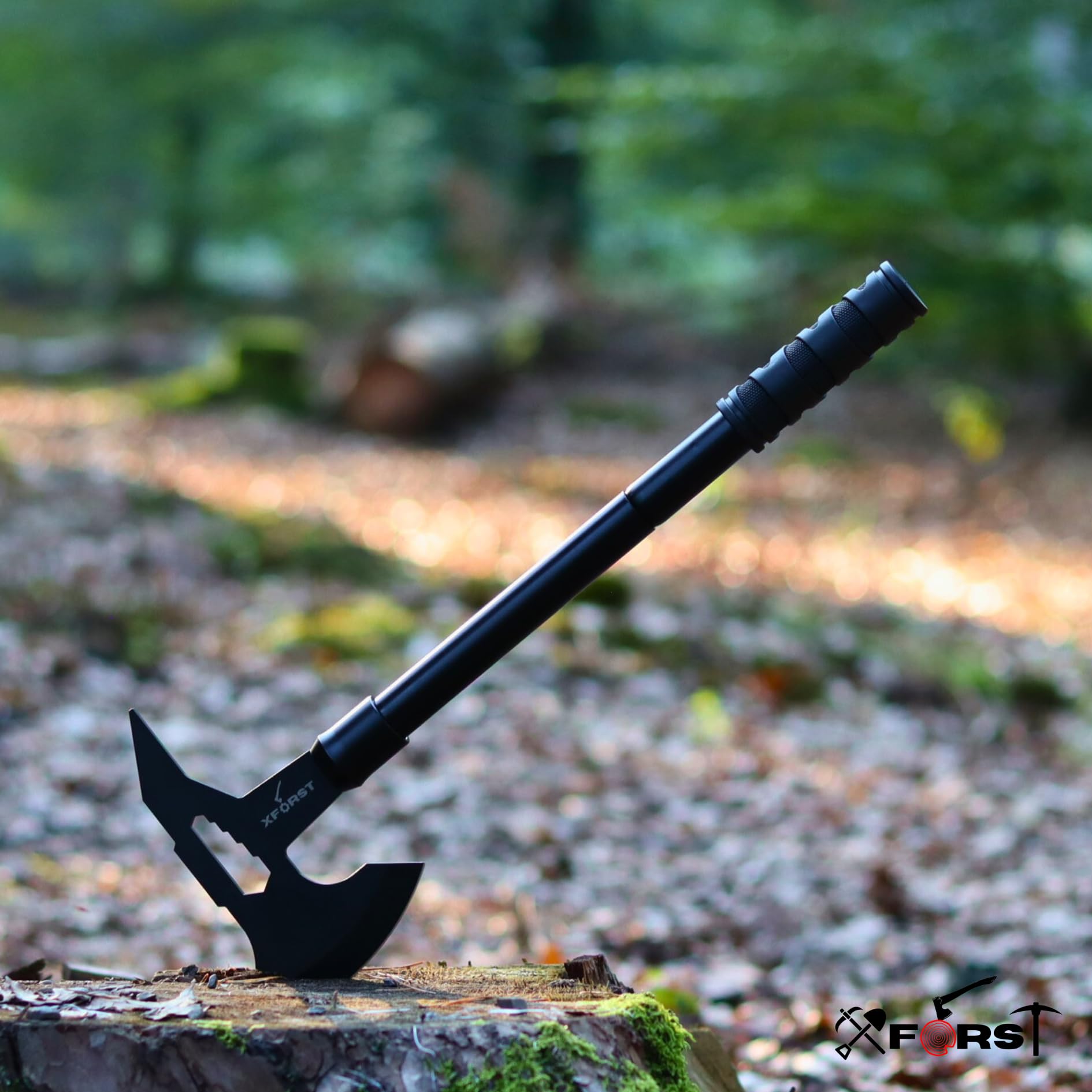 Xforst Ascia Accetta + Coltello 64,5 cm da giardino outdoor di alta qualità, Impugnatura in plastica e fodero in tessuto Oxford