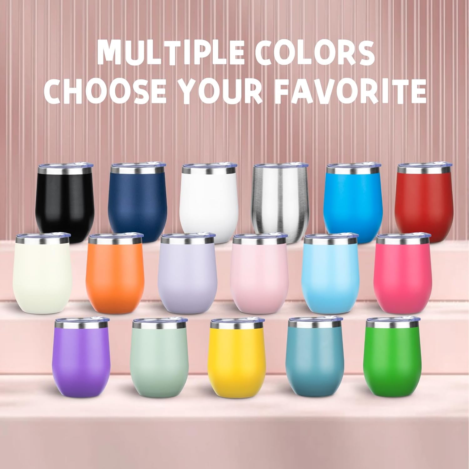 12oz/6 Pack Stainless Steel Wine Tumbler with Lid and Straw, Double Wall Vacuum Insulated Wine Tumbler Glasses, Stemless Travel Mugs for Hot and Cold Drinks, Coffee, Wine, Cocktails(Mix Color-1) - Image 8