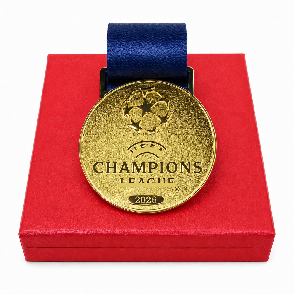 Gvhkdrtys One Color 2026 European Champions Football League Medal Replica, Gold Zinc Alloy Medal With Lettered Ribbon And Gift Box, Collectibles Memorabilia Gift For Fans