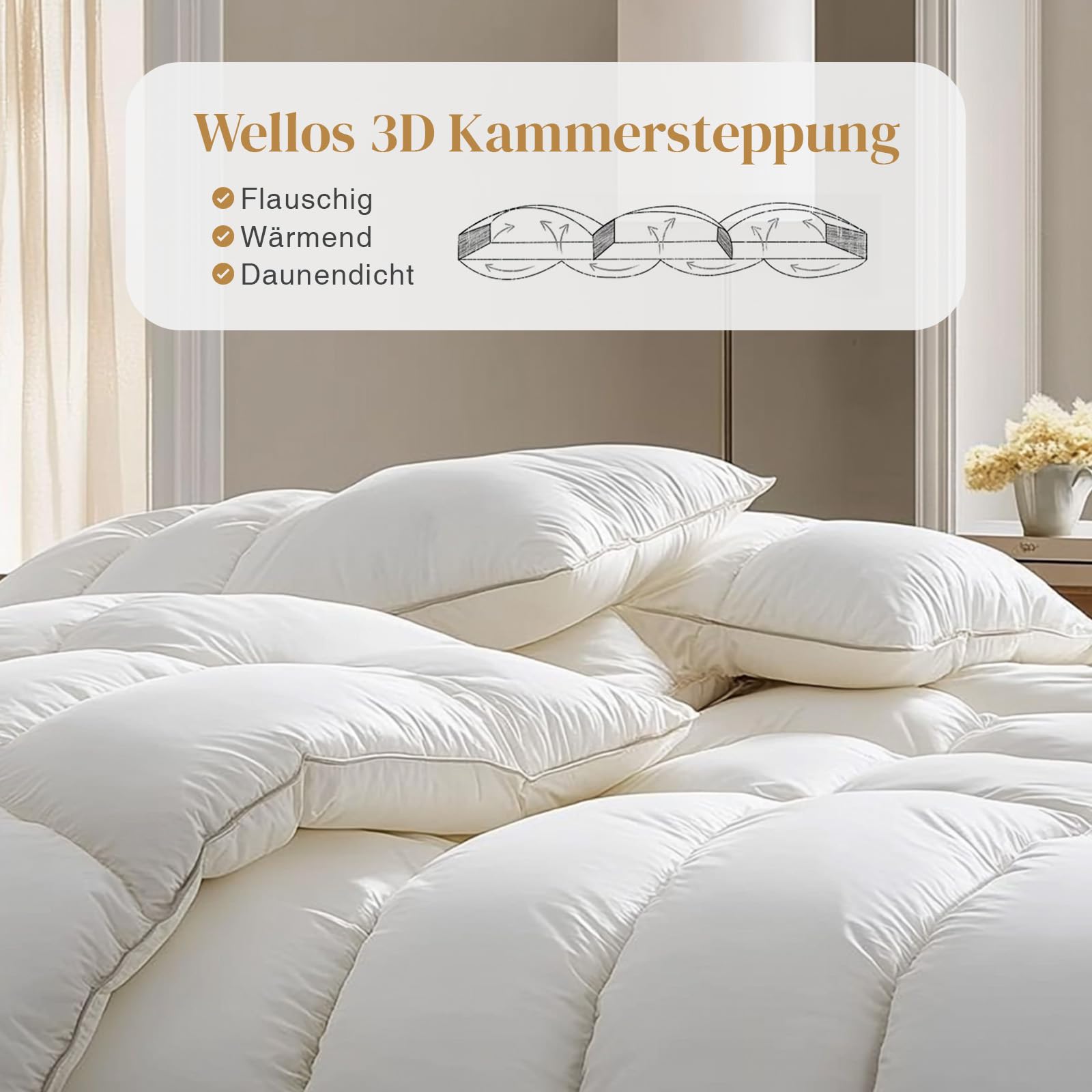 Daunendecke 135x200 Ganzjahres 100% Baumwolle, 4 Jahreszeiten Bettdecken 135 x 200 mit Gänsedaunen und Federn, Daunenbettdecke High Fluffy 3D Baffle Box für mittlere Wärme