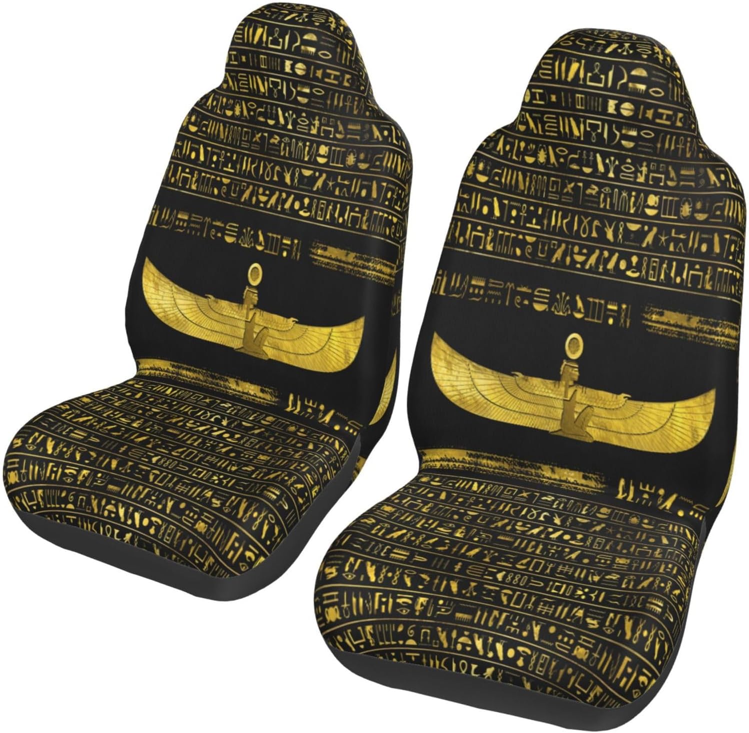 Golden Ancient Egyptian Gods Hieroglyphs Car Seat Covers Set Universal Flat Fabric Car Seat Cover Automatic Seat Protector Fit SUV Truck Van