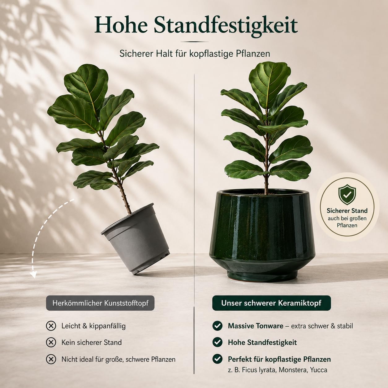 3er Set Keramik Blumentöpfe Groß, 38.1/28/22.9 cm Durchmesser Übertöpfe für Pflanzen, Große Blumentopf mit Drainagelöchern für Innen und Außen, Terrasse, Garten und Poolbereich, Dunkelgrün Glänzend