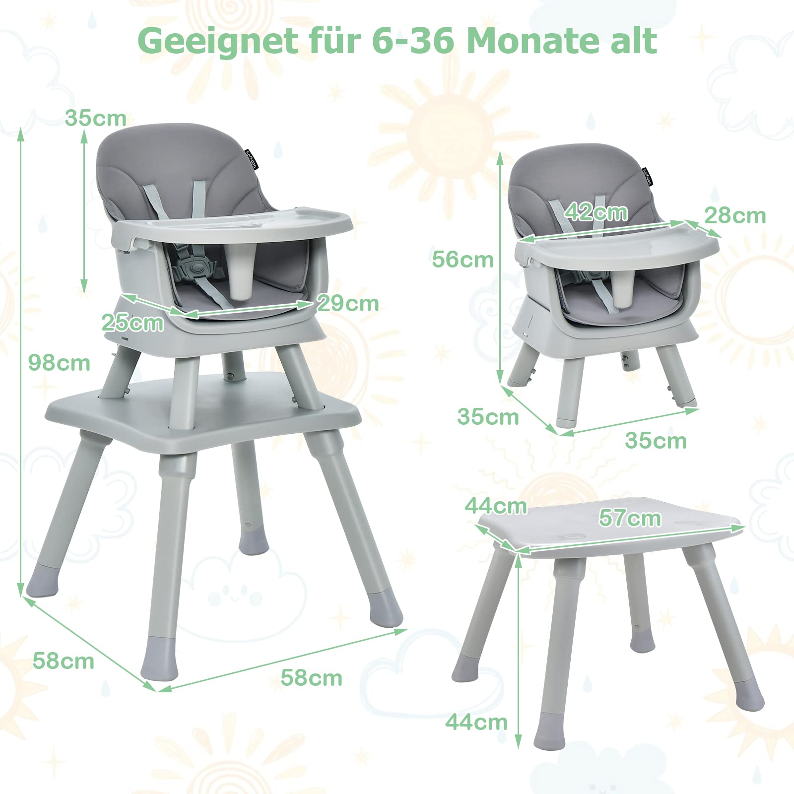 COSTWAY 4-in-1 babystoel, kinderstoel, eetkamerstoel, kinderstoel en