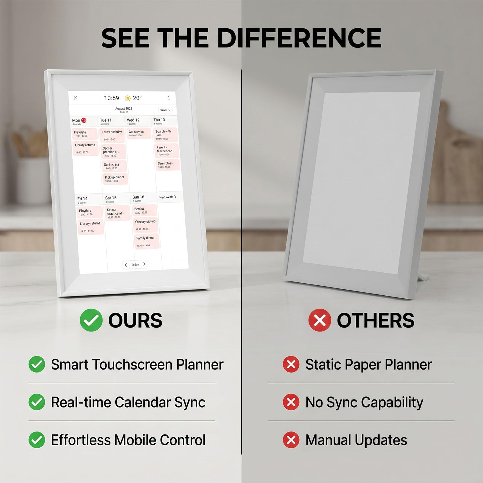 Calendario Digitale da 10,1 Pollici Smart Home Planner HD Touch Screen Organizzatore Elettronico per la Famiglia con Sincronizzazione WiFi e Album per L'home Office