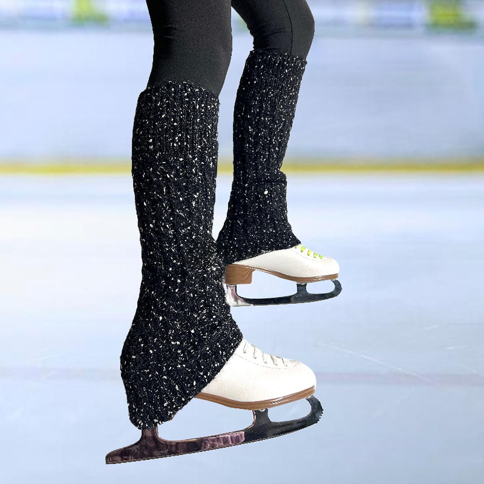 Eiskunstlauf Beinwärmer Gestrickte Beinsleeves Winter Beinabdeckung Trainingszubehör Elastische Stulpen Tragbare Wadenlange Socken für Damen für Schli