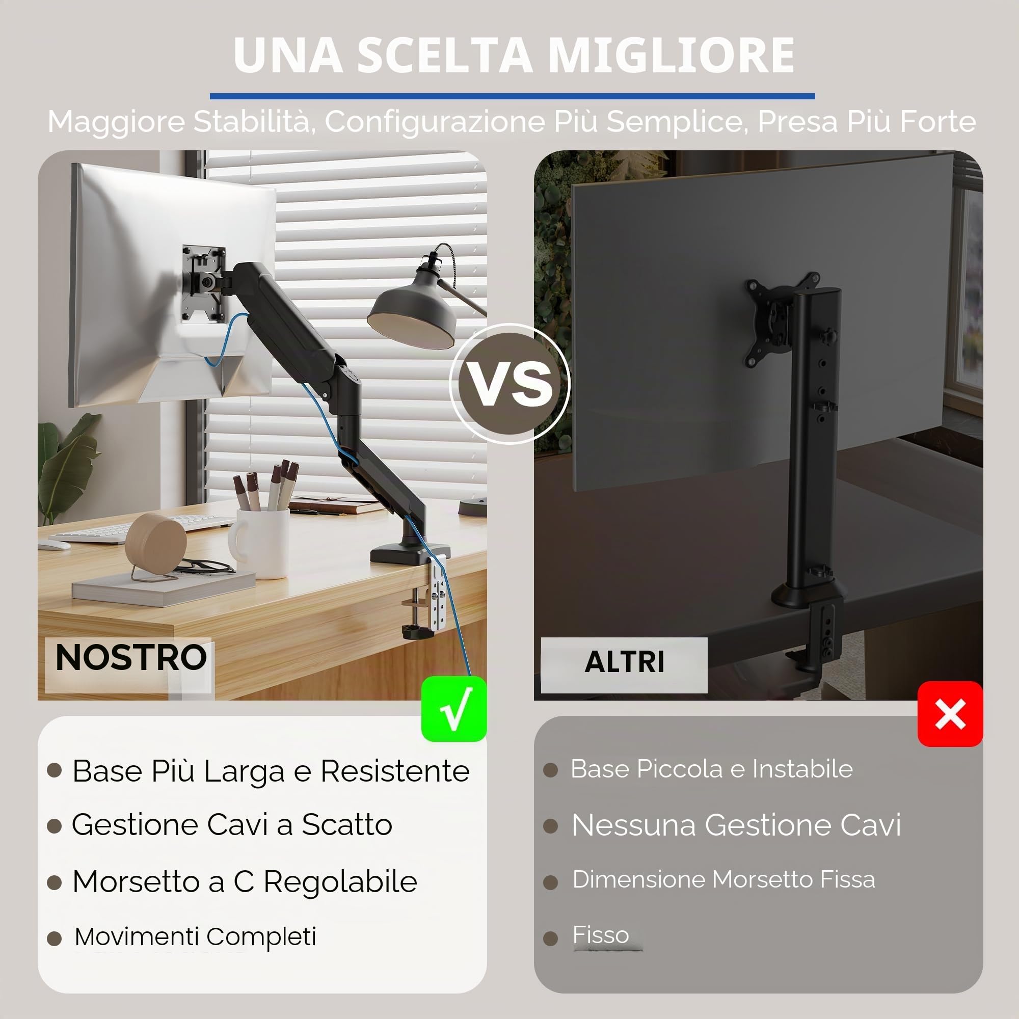 BONTEC Supporto per monitor 13-32 Pollici con braccio monitor a molla a gas regolabile, compatibile con monitor gaming e schermo PC fino a 9 kg, VESA 75/100 mm, rotazione 360°, altezza regolabile