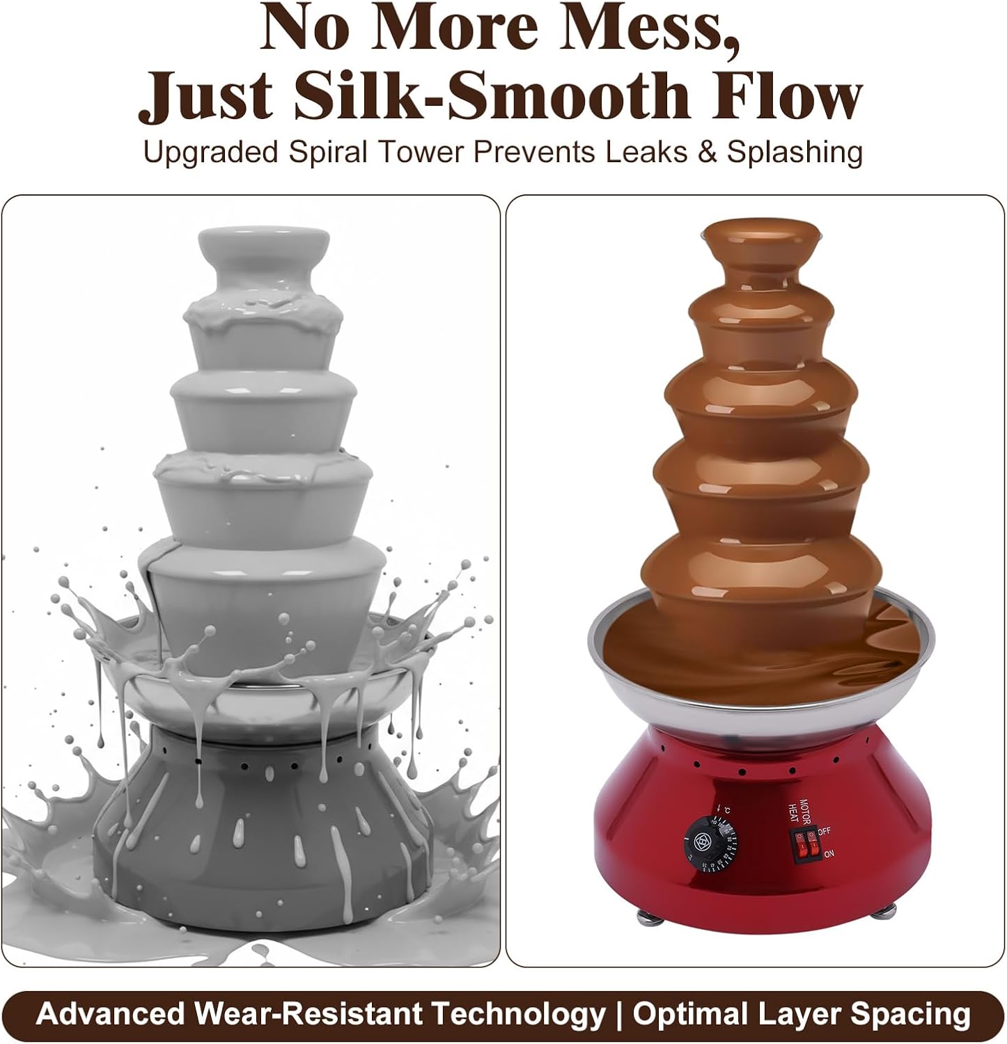 5 Tier Commercial Chocolate Fountain, 230W 7lb Large Capacity Stainless Steel Hot Chocolate Fondue Tower Fountain Machine for Buffet Dinner, Wedding Parties, 86-230℉ (Red)
