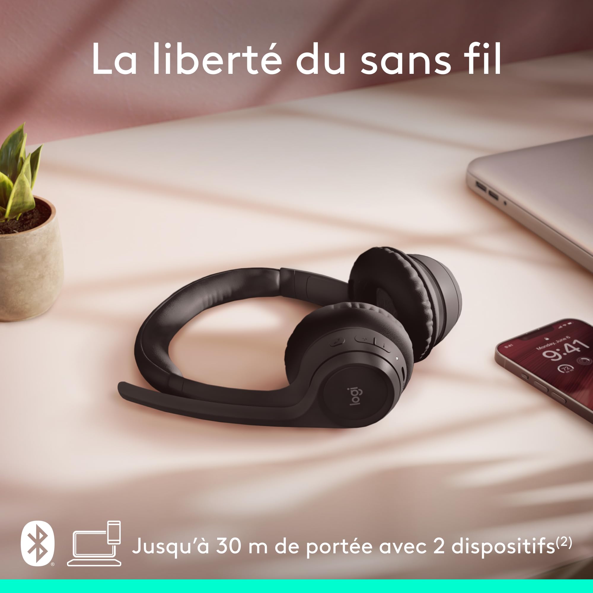 Logitech Zone 300 Casque Bluetooth sans Fil avec Microphone Anti-Parasite, Compatible avec Windows, Mac, Chrome, Linux, iOS, iPadOS, Android - Noir