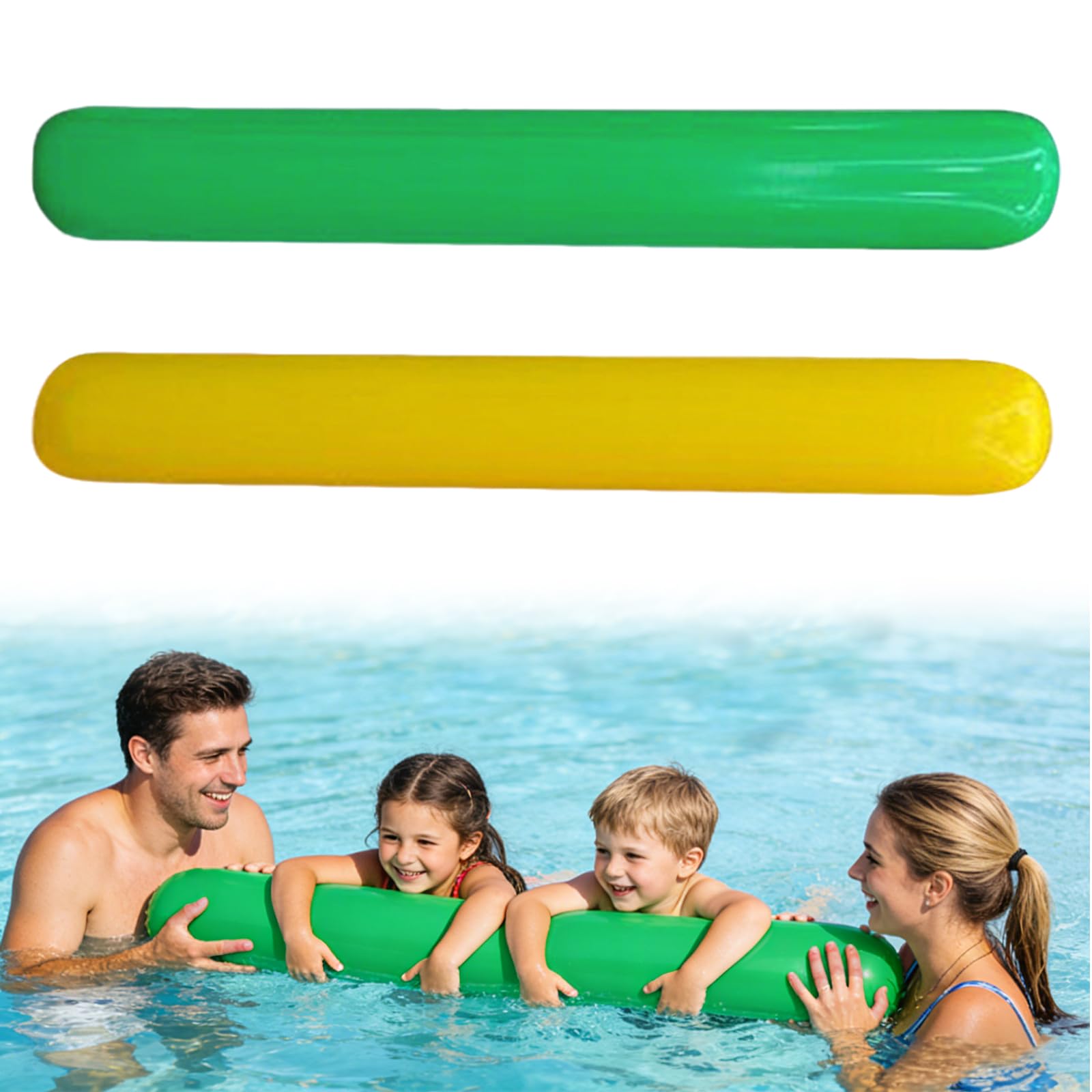 MUYAPAY 2 Pieces Inflatable Pool Noodle Flexible And Durable Noodle Swimming Float Noodles Colorful Swimming Inflatables Child Support Pool Floats for Swimmings Pools Beach Party Decor(Yellow, Green）