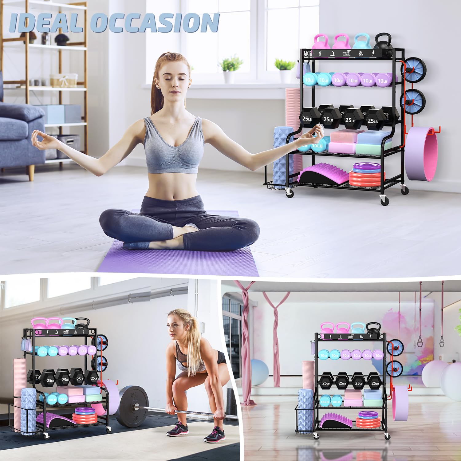 Mythinglogic Yoga Matte Regal, Yogamatte Organizer für Hanteln, Faszienrolle, Kettlebell und Yoga Block, Zuhause und Fitnessstudio Lagerregal Sportgeräte standregal