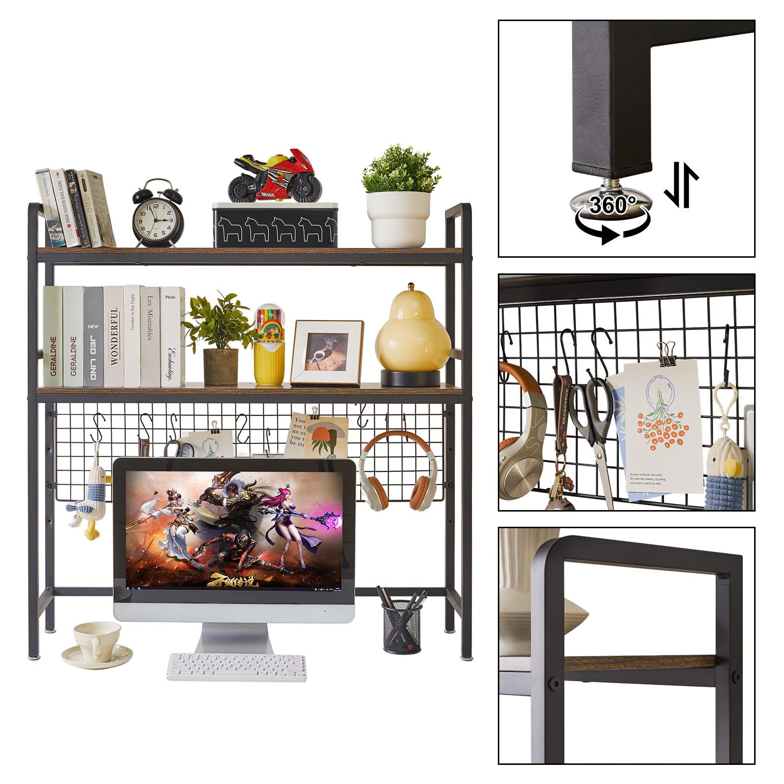 IBUYKE Bücherregal Schreibtisch Aufsatzregal Schreibtisch Regal Organizer für Wohnheim Hause 2 Tier Büro Computer Schreibtisch Zubehör Organizer Lagerregal Multifunktionales Regal TMZ003H