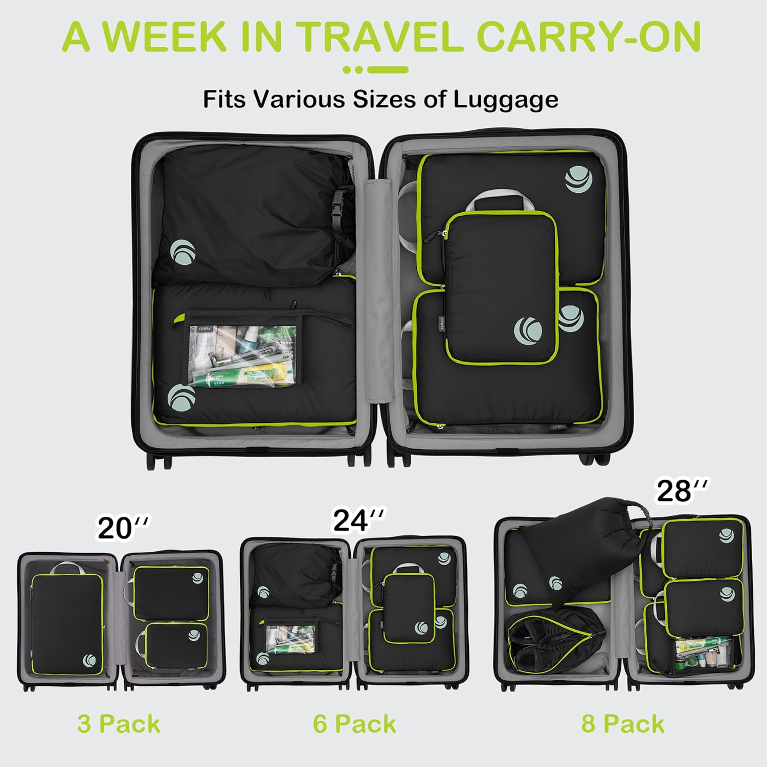 Cipway Compression Packing Cubes, Ultralight Luggage Organizer Bags with Laundry Bags and Clear Toiletries Bag, Travel Essentials for Carry on Suitcase (6 Piece,Black) - Image 7