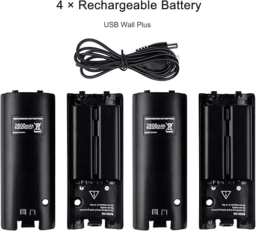 Miniatura 4 de Estación de carga para control remoto Wii, estación de acoplamiento para controlador TechKen con cuatro baterías recargables de 2800 mAh (versión