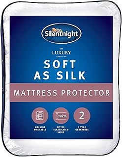Silentnight Soft as Silk Mattress Protector - Luxury 30cm Deep Fitted Mattress Pad Cover Topper with Silky Fibres for Comfort - Hypoallergenic and Machine Washable – King Size 200x150cm, White
