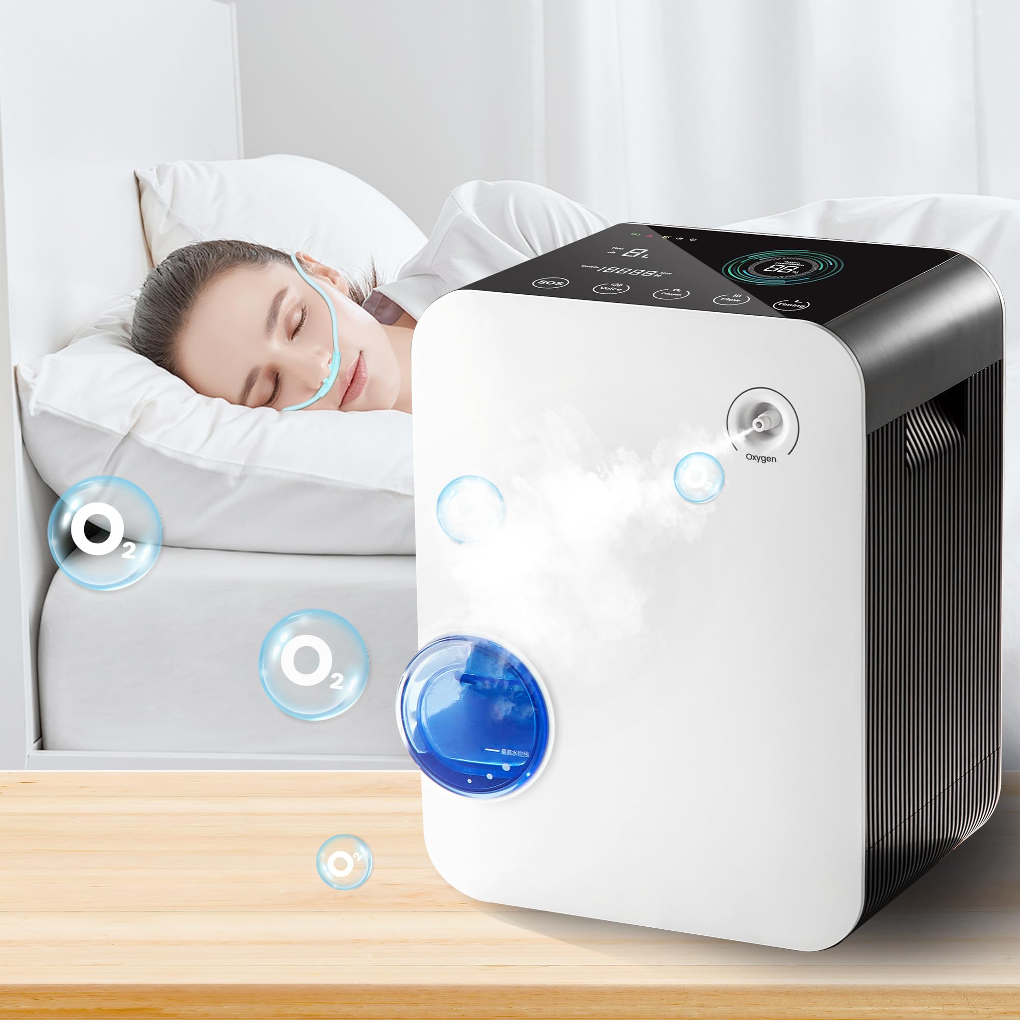 Sauerstoffkonzentrator Tragbarer, Hochreine 96% Sauerstoffgerät für Zuhause, 2-9 L/min Einstellbarer Durchfluss, Hochwertiger Oxygen Concentrator, mit Fernbedienung (Anleitung in Deutsch)