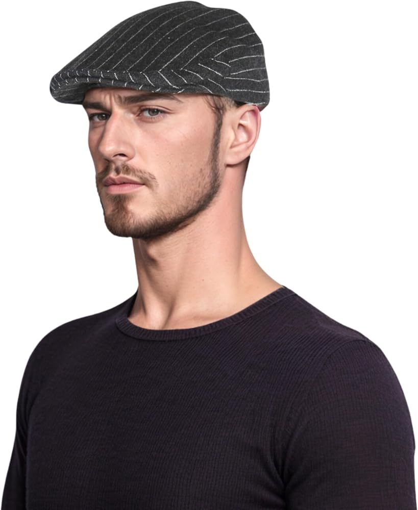 hatsXcaps Unisex Black Pinstripe Flat Cap | Classic Men display picture 3