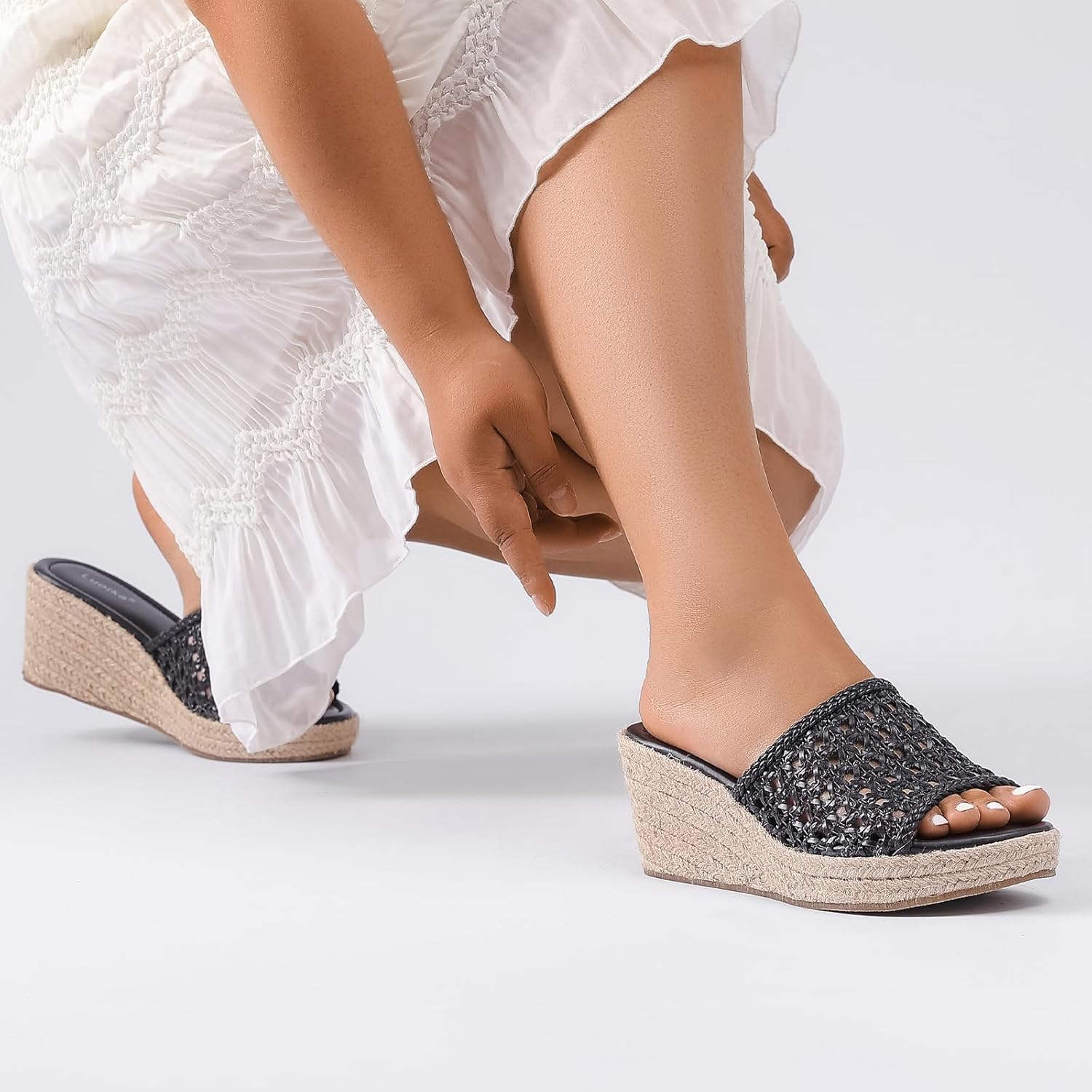 Luoika Women's Wide Width Wedge Slides Sandals, Slip on Plateform Wedge Pump Heel Casual Summer Sandals for Women. - Image 2