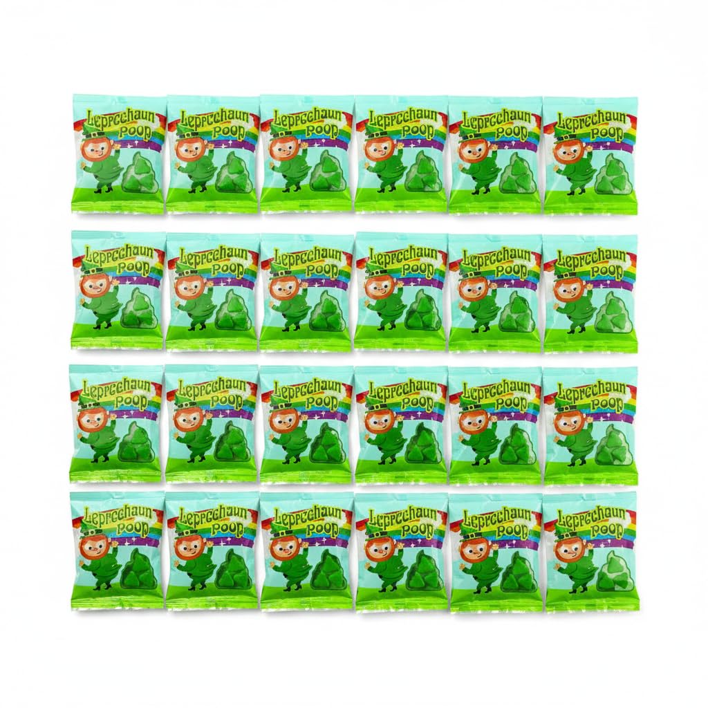Fun Express Leprechaun Poop Gummy Candy Bulk 24 Packs - St Patricks Day Treats for Kids Classroom Party Favors | Green Shamrock Novelty Candy for