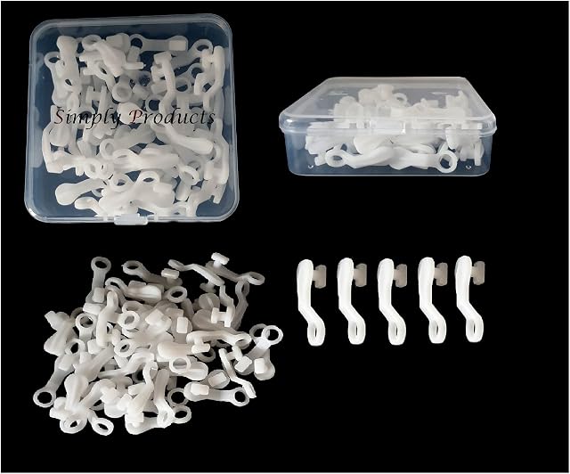 50pc Curtain Track Glider Hooks Plastic White, Curtain Track Rail Hooks Curtains Hooks for Window Curtain, Door Curtain and Shower Curtain (50pc White Curtain Track Glider Hooks)