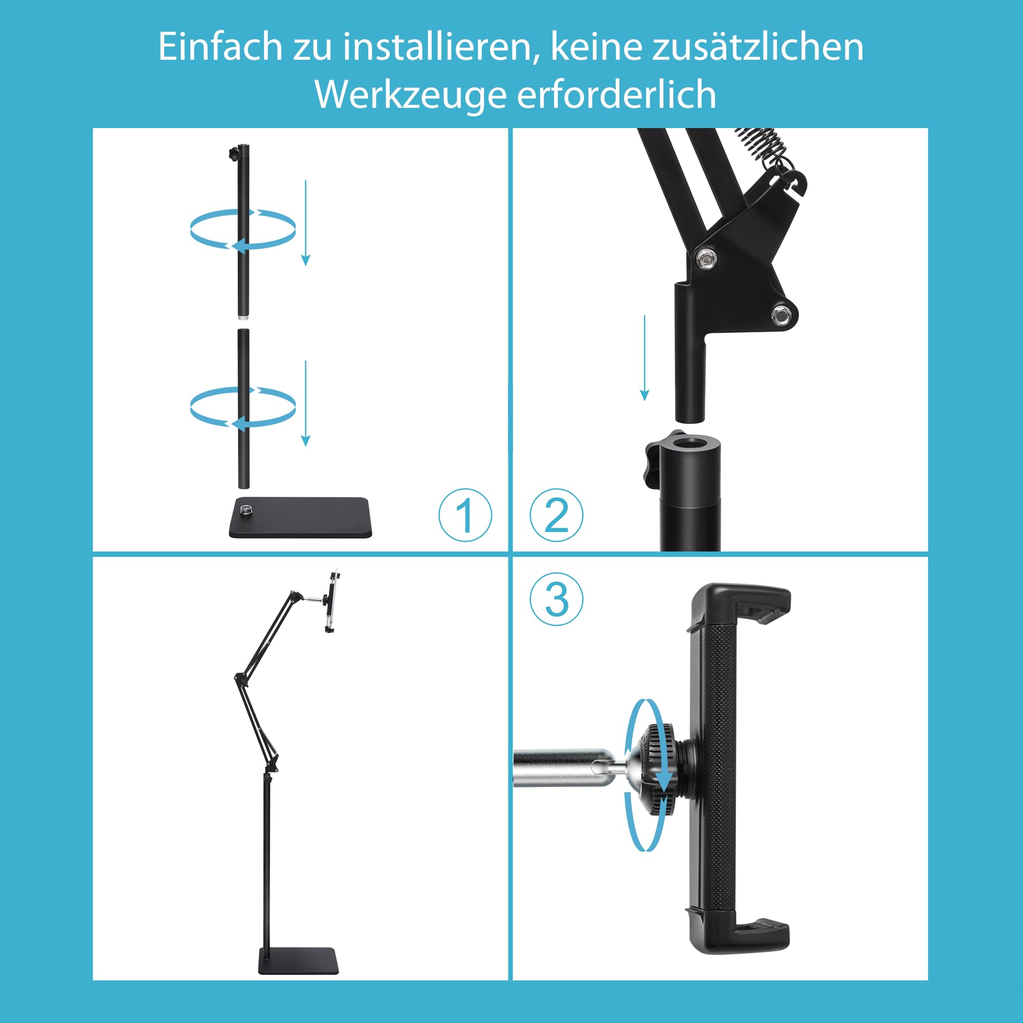 LanPavilion Tablet-Bodenständer, Tablet Halterung mit 2,25 kg Basis, Flexibler Verstellbar Tablet Ständer, kompatibel mit iPad, iPhone, Galaxy, für Zuhause, Bett, Sofa, Büro, 4,7-13 Zoll Geräte