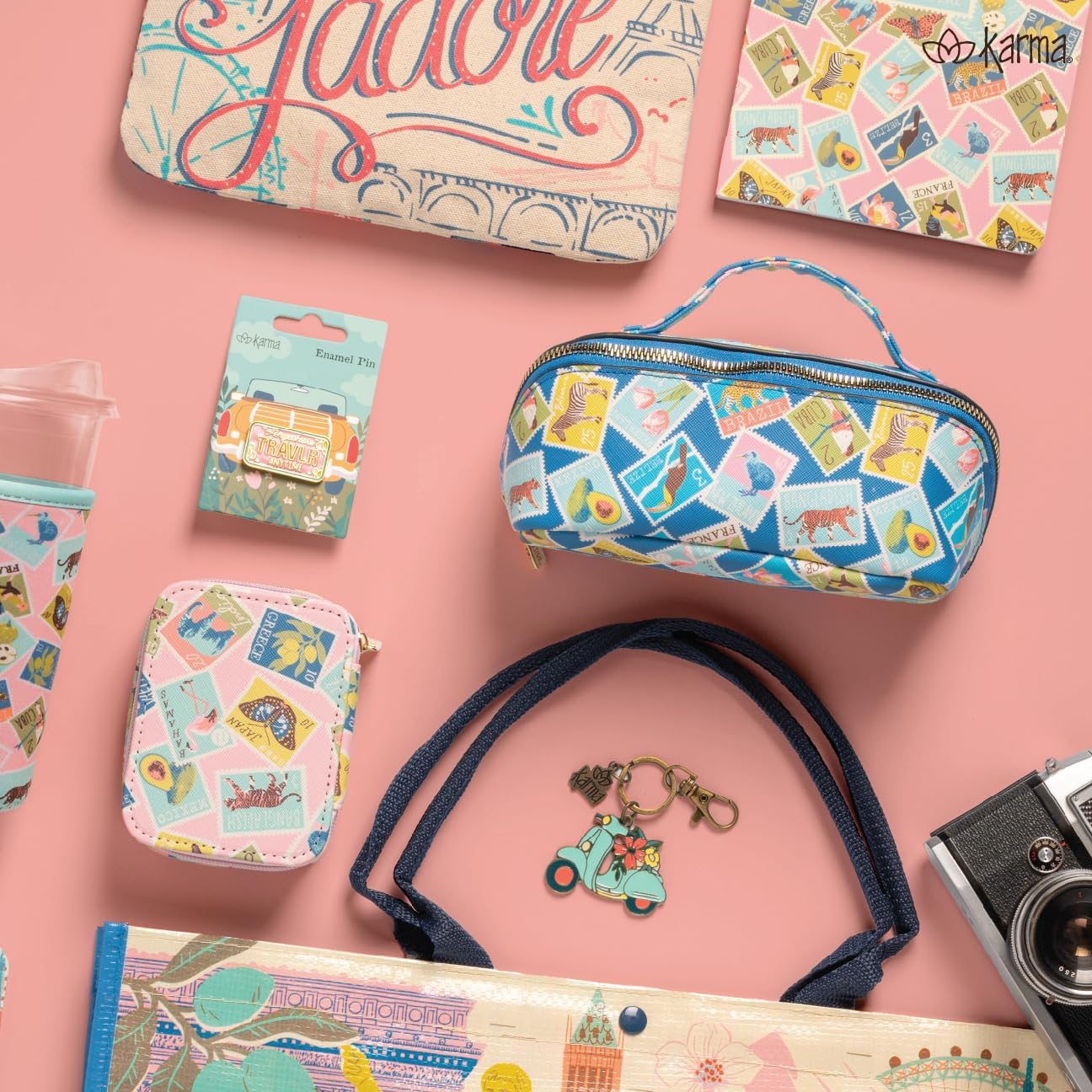 Karma, Small Zip Cosmetic Bag, Makeup Bag for Purse Travel Makeup Pouch Mini Cosmetic Bag for Women, Travel Toiletry Bag Accessories Organizer, Red Floral - Image 6