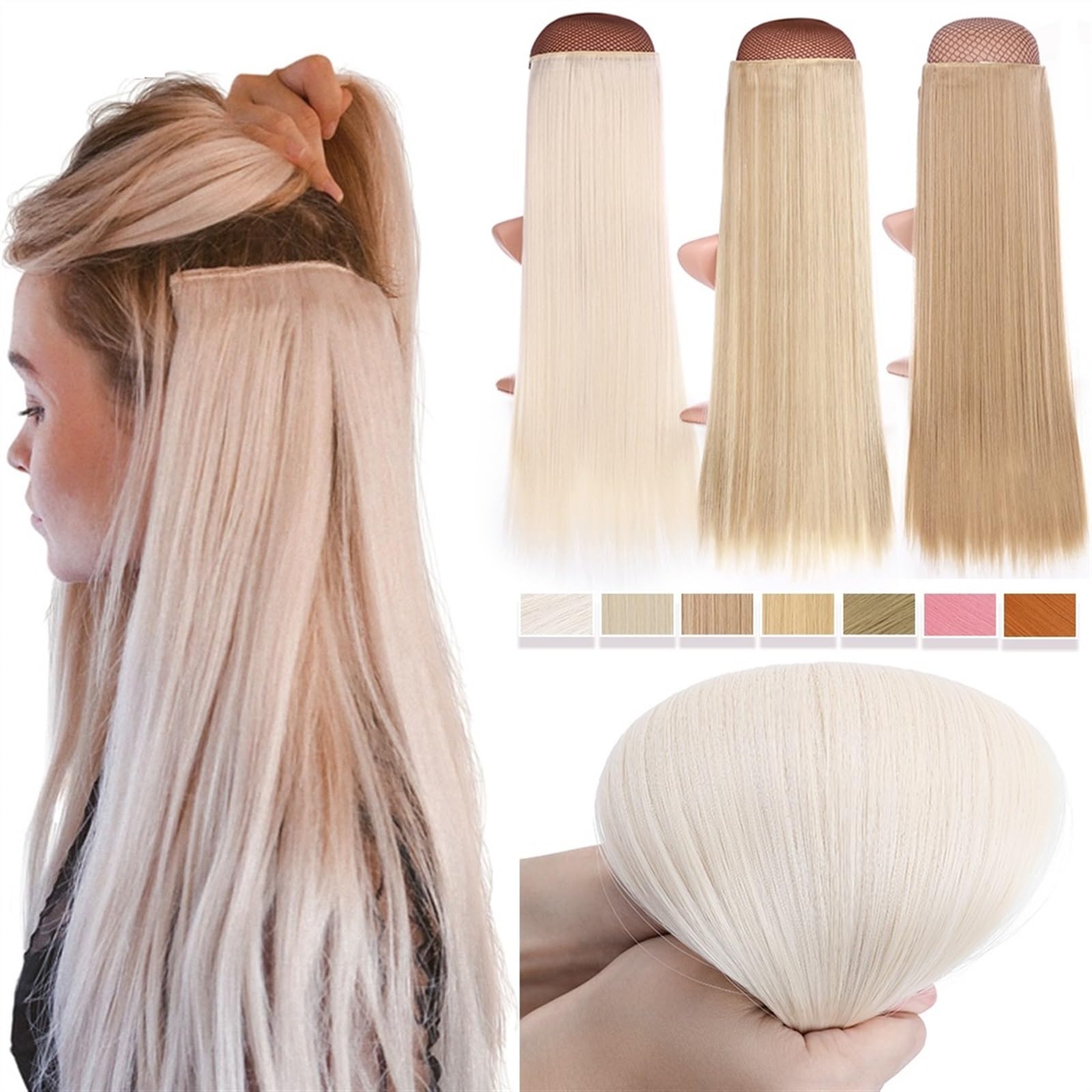 Przedłużanie włosów Syntetyczne doczepy do włosów 26 cali jasny blond włosy doczepiane Clip In długie proste naturalne ombre blond treski dla kobiet Kawałki włosów(Silver grey)