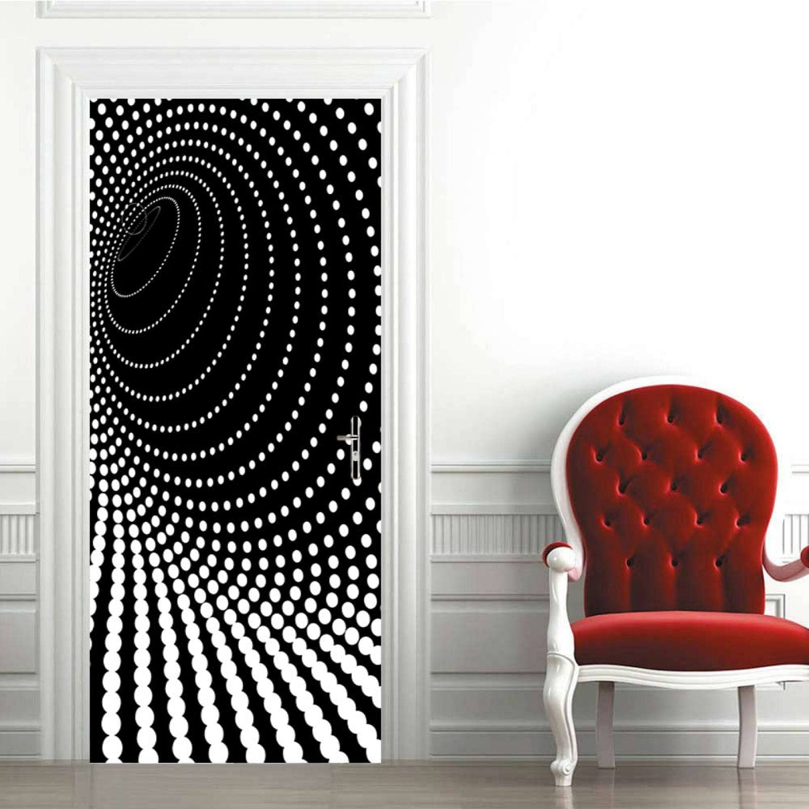Autocollant porte effet trompe-l'œil noir et blanc poster mural placard cuisine toilette 95x215