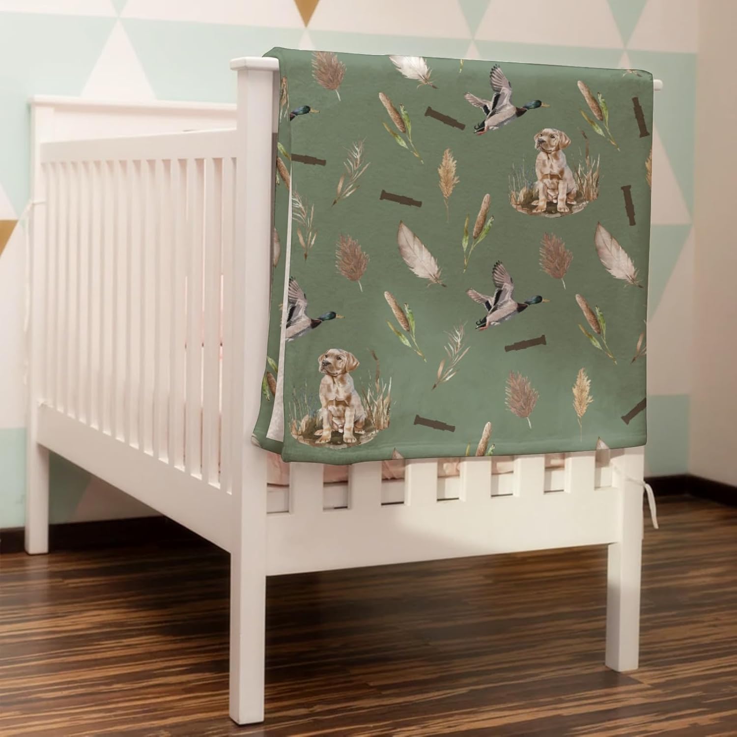 Wild Duck Hunting Hunter Baby Blanket for Girl Boy Mallard Duck Reeds Feathers Swaddle Blanket Wild Animal Receiving Blanket Soft Flannel Newborn Toddler Nursery Crib Bed Blanket Green 60x80