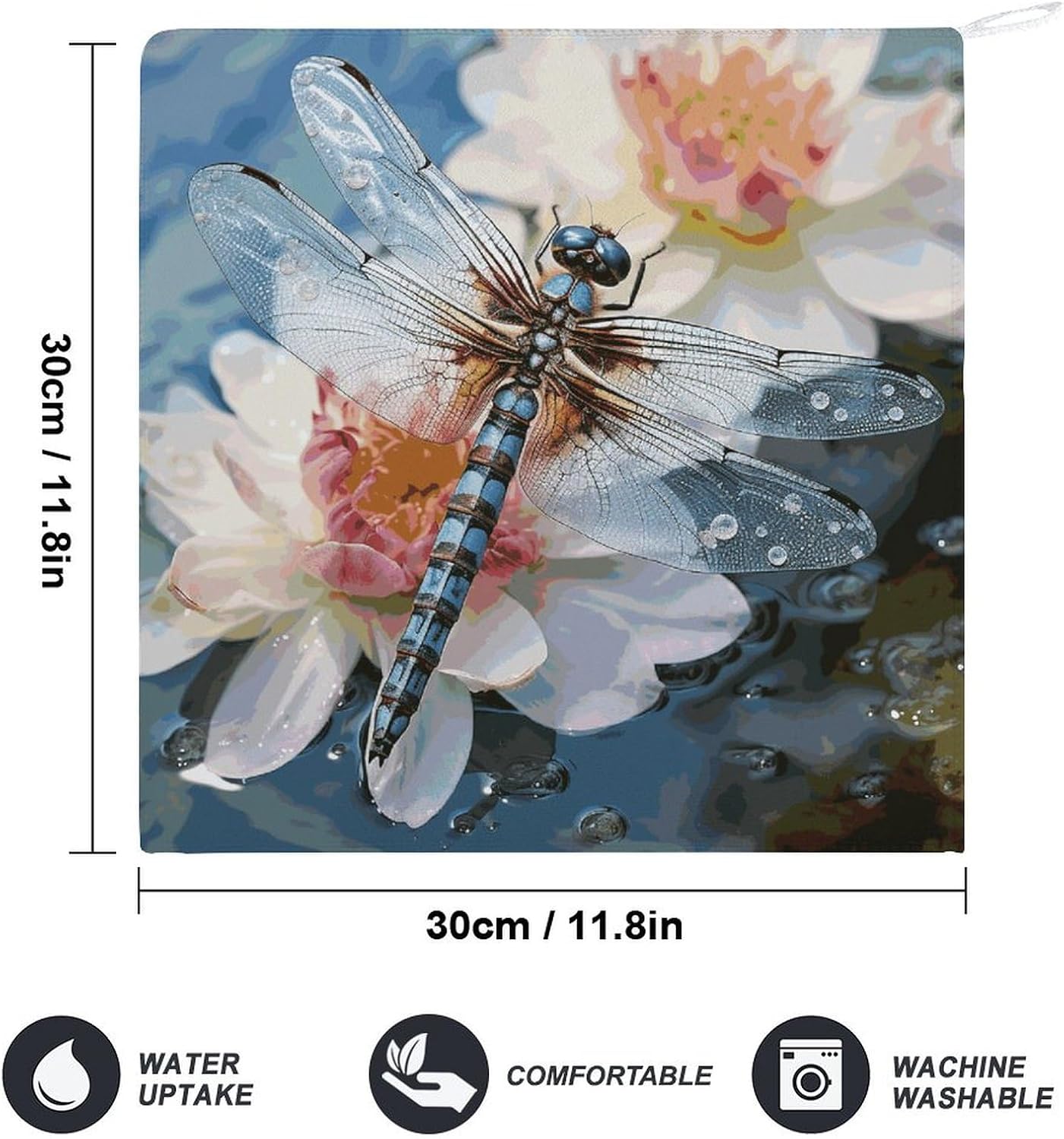 1PCS Kitchen Towels Set Super Absorbent Dish Towels 12 X 12 Inches Multipurpose Dishcloth Dragonfly Flower Hand Towel Microfiber Cleaning Cloth for Cooktop Dishes Sinks Dishcloths image 2