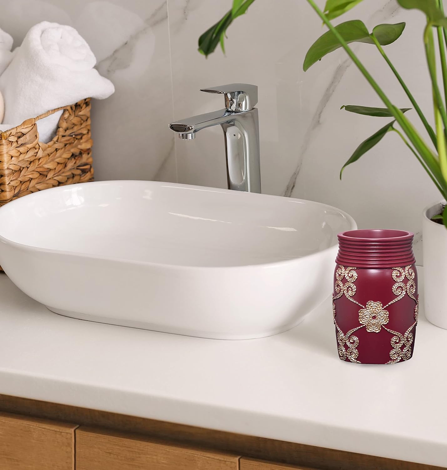 Popular Bath Tumbler, Vlegant Rosa Collection, Burgundy/Gold image 4