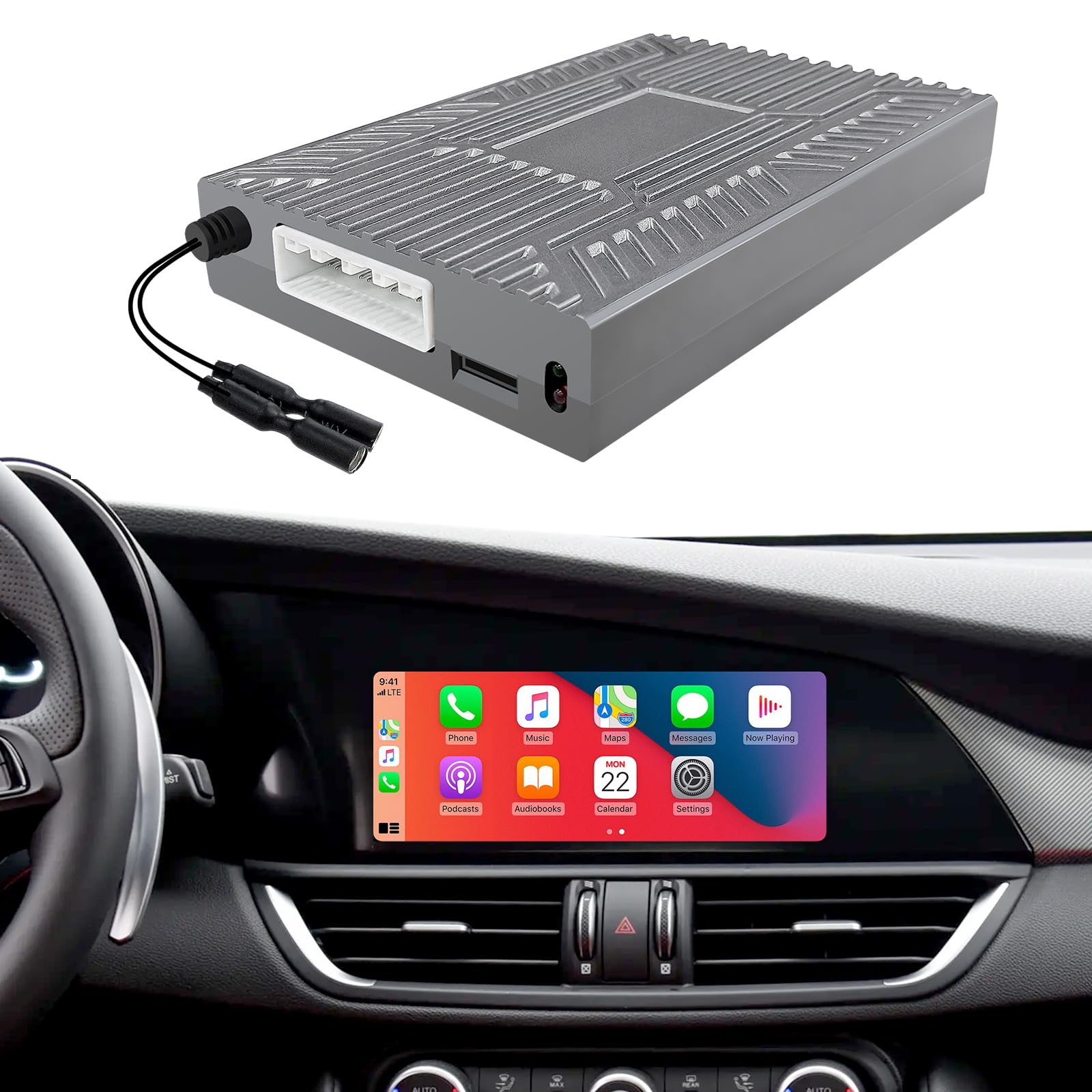 Wireless CarPlay e Android Auto Retrofit Kit per Alfa Romeo Giulia Stelvio | Plug & Play Carplay Adattatore per Alfa 2017-2020 con schermo da 6.5"/8.8" supporta SWC Bluetooth WiFi Siri Navigazione GPS