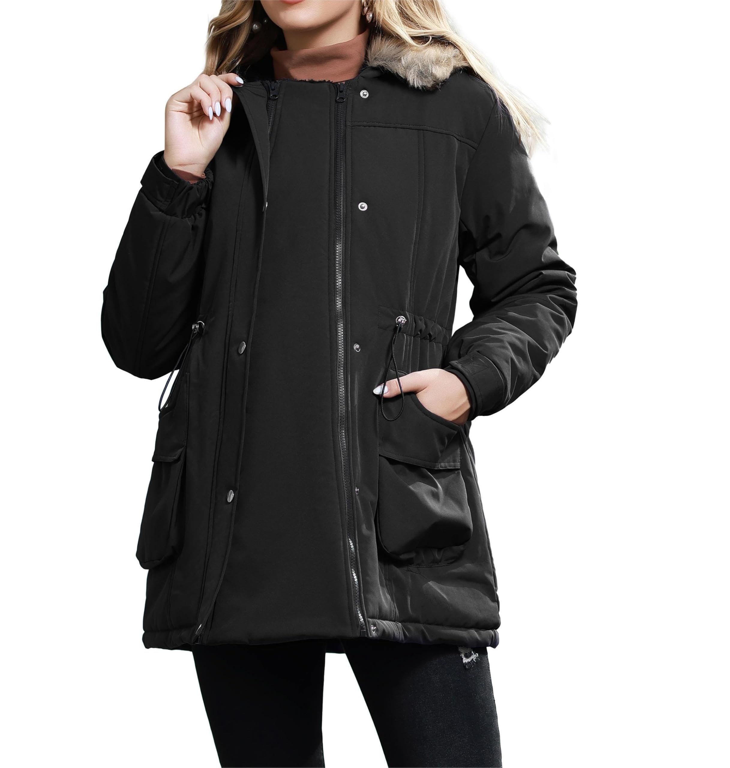 Maacie Cappotto premaman da donna 3 in 1 ispessito Outwear foderato in pile cappotto invernale caldo con cappuccio