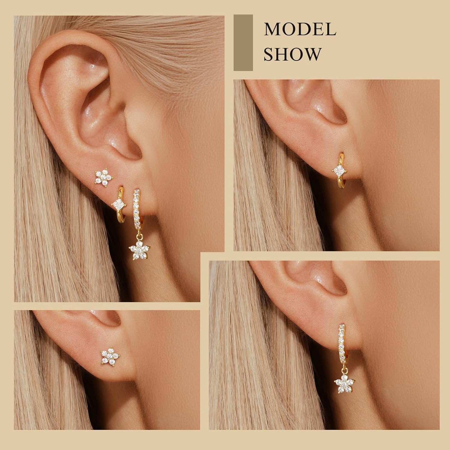 Angelady Gold Hoop Earrings Set for Women, Dainty 14K Gold Plated Flower Moon Cross Dangle Earrings, Hypoallergenic Huggie Hoop Earring Stacks, Stud Earrings for Women Trendy Jewelry Gift - Image 4